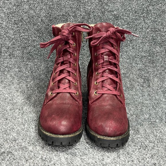 Carlos Santana Gibson Ankle Boots Women's 9.5 Maroon Lace Up Block Heel Booties - Picture 2 of 12